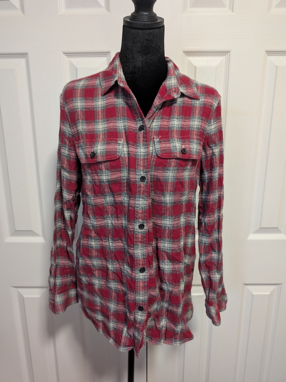 Madewell Red & Gray Plaid Flannel Button-Down Shirt